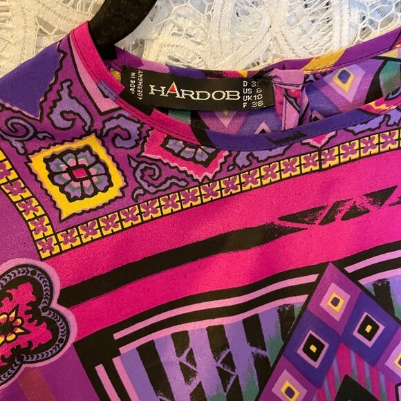 Vintage 80s Tribal Blouse from West Germany Purple - M - Picture 10 of 14